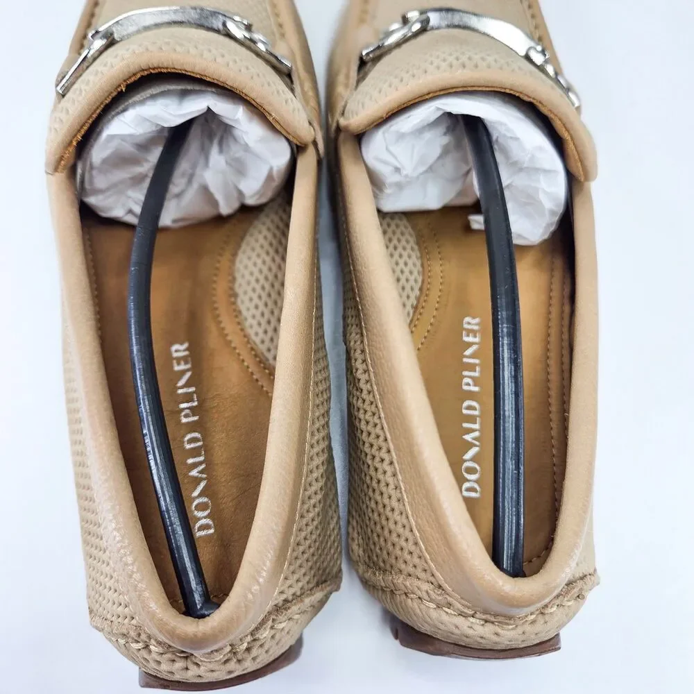 Donald Pliner Dorion03 Tan Perforated Leather Bit Driver Loafers Sz 7.5